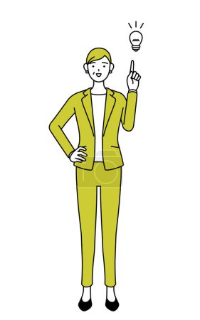 Illustration for Simple line drawing illustration of a Senior woman in suit,female manager, career woman coming up with an idea. - Royalty Free Image