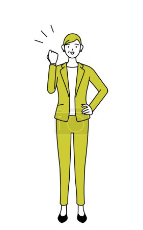 Ilustración de Ilustración de dibujo de línea simple de una mujer mayor en traje, gerente femenino, mujer de carrera posando con agallas. - Imagen libre de derechos