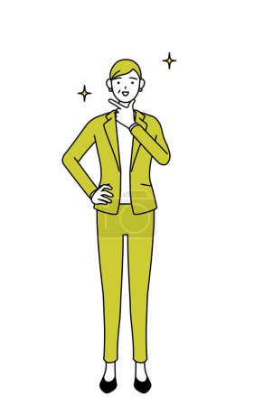 Illustration for Simple line drawing illustration of a Senior woman in suit,female manager, career woman in a confident pose. - Royalty Free Image