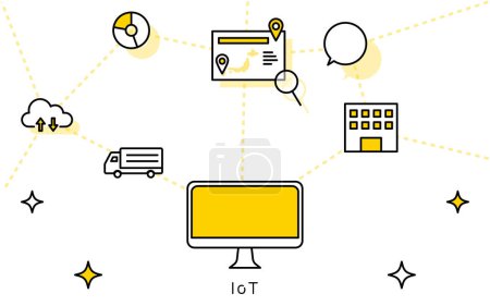 Illustrazione per Immagine dell'IoT, illustrazione di un sistema per la logistica e la gestione della produzione attraverso una rete - Immagini Royalty Free