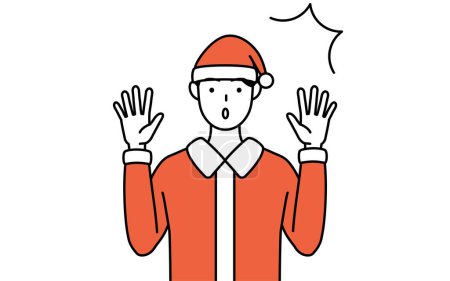 Illustration for Simple line drawing illustration of a man dressed as Santa Claus raising his hand in surprise. - Royalty Free Image
