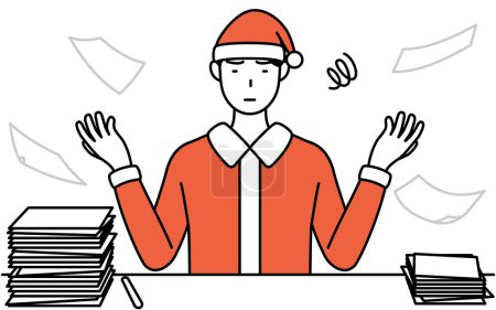 Illustration for Simple line drawing illustration of a man dressed as Santa Claus who is fed up with his unorganized business. - Royalty Free Image