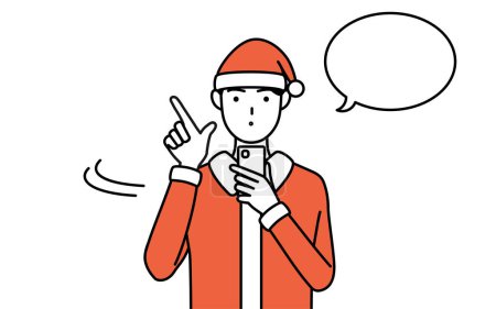 Ilustración de Ilustración simple de un hombre vestido como Santa Claus operando un smartphone. - Imagen libre de derechos