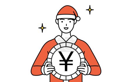Illustration for Simple line drawing illustration of a man dressed as Santa Claus, an image of foreign exchange gains and yen appreciation - Royalty Free Image