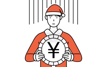 Illustration for Simple line drawing illustration of a man dressed as Santa Claus, an image of exchange loss or yen depreciation - Royalty Free Image