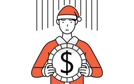 Illustration for Simple line drawing illustration of a man dressed as Santa Claus, an image of exchange loss or dollar depreciation - Royalty Free Image