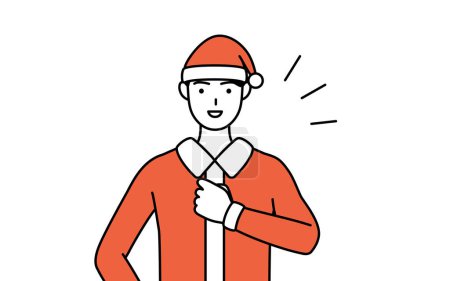 Illustration for Simple line drawing illustration of a man dressed as Santa Claus tapping his chest. - Royalty Free Image