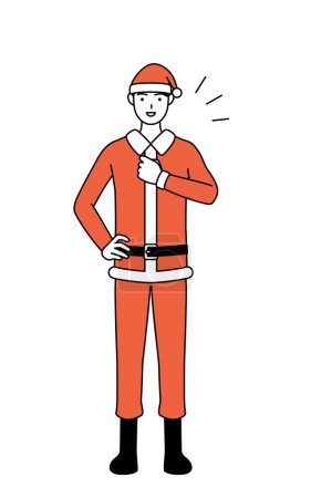 Illustration for Simple line drawing illustration of a man dressed as Santa Claus tapping his chest. - Royalty Free Image