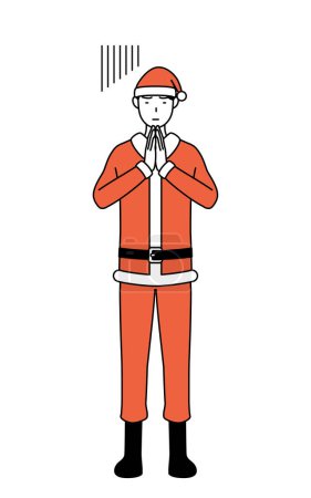 Illustration for Simple line drawing illustration of a man dressed as Santa Claus apologizing with his hands in front of his body. - Royalty Free Image
