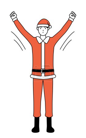 Téléchargez les illustrations : Illustration simple d'un homme habillé en Père Noël prenant une profonde respiration. - en licence libre de droit