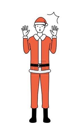 Illustration for Simple line drawing illustration of a man dressed as Santa Claus raising his hand in surprise. - Royalty Free Image