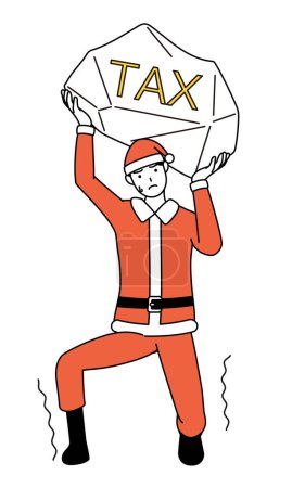 Illustration for Simple line drawing illustration of a man dressed as Santa Claus suffering from tax increases - Royalty Free Image