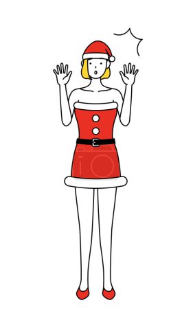 Ilustración de Ilustración de dibujo en línea simple de una mujer vestida como Santa Claus levantando la mano sorprendida. - Imagen libre de derechos