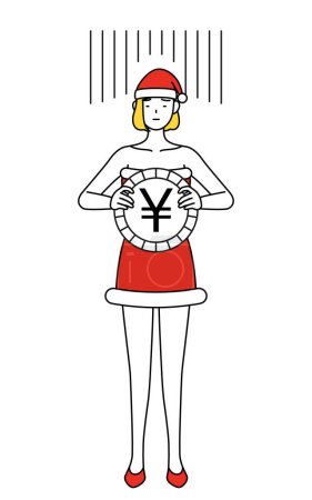 Illustration for Simple line drawing illustration of a woman dressed as Santa Claus, an image of exchange loss or yen depreciation - Royalty Free Image