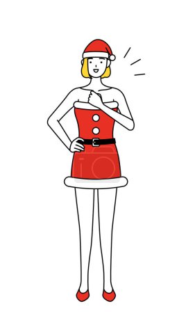 Illustration for Simple line drawing illustration of a woman dressed as Santa Claus tapping her chest. - Royalty Free Image