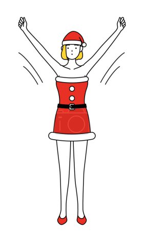 Ilustración de Ilustración de dibujo de línea simple de una mujer vestida como Santa Claus tomando una respiración profunda. - Imagen libre de derechos