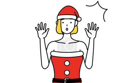 Illustration for Simple line drawing illustration of a woman dressed as Santa Claus raising her hand in surprise. - Royalty Free Image
