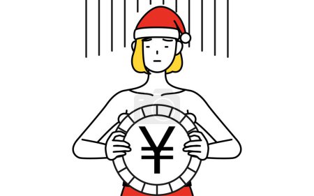 Illustration for Simple line drawing illustration of a woman dressed as Santa Claus, an image of exchange loss or yen depreciation - Royalty Free Image