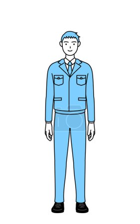 Ilustración de Dibujo de línea simple de un hombre en ropa de trabajo. - Imagen libre de derechos