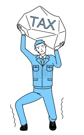 Ilustración de Dibujo de línea simple de un hombre en ropa de trabajo que sufre de aumentos de impuestos - Imagen libre de derechos
