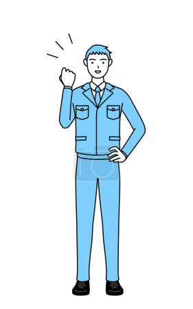Illustration for Simple line drawing of a Man in work clothes posing with guts. - Royalty Free Image
