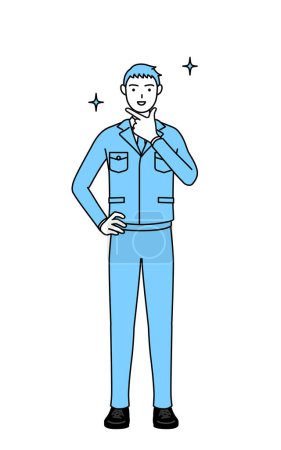 Ilustración de Dibujo de línea simple de un hombre en ropa de trabajo en una pose segura. - Imagen libre de derechos