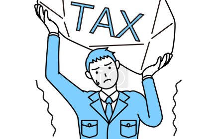 Ilustración de Dibujo de línea simple de un hombre en ropa de trabajo que sufre de aumentos de impuestos - Imagen libre de derechos