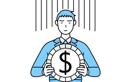 Illustration for Simple line drawing of a Man in work clothes, an image of exchange loss or dollar depreciation - Royalty Free Image
