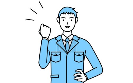 Ilustración de Dibujo de línea simple de un hombre en ropa de trabajo posando con tripas. - Imagen libre de derechos