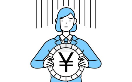 Illustration for Simple line drawing illustration of a woman in work wear, an image of exchange loss or yen depreciation - Royalty Free Image