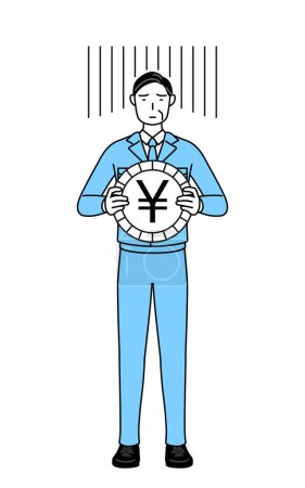 Illustration for Management, managers, plant manager, a man in work wear, an image of exchange loss or yen depreciation - Royalty Free Image