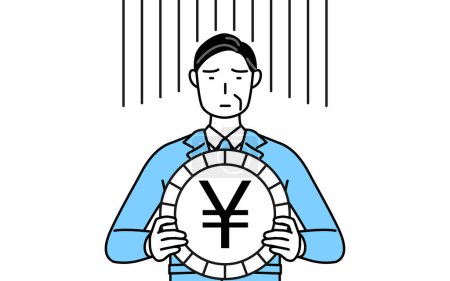 Téléchargez les illustrations : Management, managers, plant manager, un homme en tenue de travail, une image de perte de change ou de dépréciation du yen - en licence libre de droit