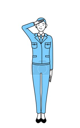 Illustration for Management, managers, plant manager, a senior woman in work wear giving a military-style salute - Royalty Free Image