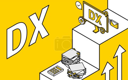 Illustration for Improving operations with DX, envisioning success and growth, moving from inefficient business to smart business, isometric - Royalty Free Image