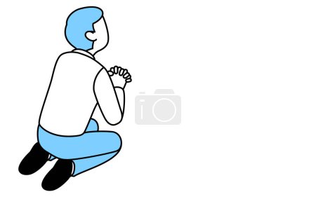 Ilustración de Imagen de un hombre pidiendo perdón, dibujo de línea simple ilustración de un hombre sentado de pie y orando con las manos cruzadas. - Imagen libre de derechos