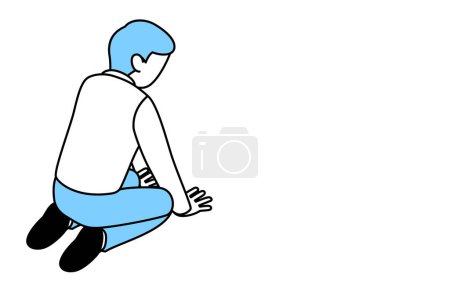 Ilustración de Ilustración de un hombre sentado en sus manos frente a él, imagen de un hombre deprimido después de un fracaso. - Imagen libre de derechos