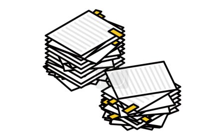 Ilustración de Ilustración isométrica simple de un montón de papeles con notas adhesivas, imagen de horas extras y trabajo analógico - Imagen libre de derechos
