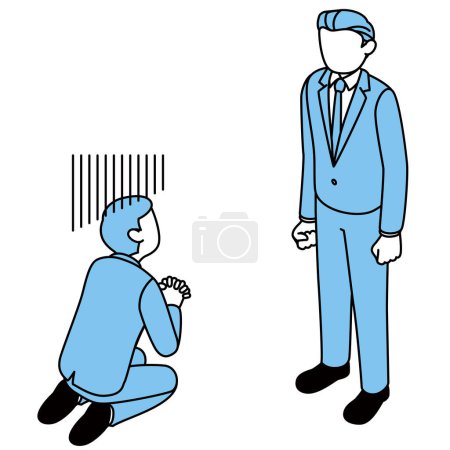 Illustration for A businessman man kneeling down and asking his boss for forgiveness. - Royalty Free Image