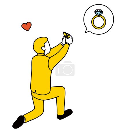 Illustration for Man gets down on one knee and proposes, giving her a ring. - Royalty Free Image