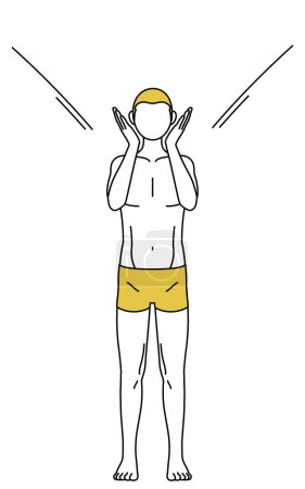 Téléchargez les illustrations : Épilation et esthétique masculine, Un homme en sous-vêtements criant de la main sur la bouche. - en licence libre de droit