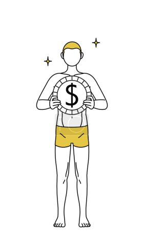 Illustration for Hair removal and Men's esthetics image, A man in underwear, with images of foreign exchange gains and dollar appreciation. - Royalty Free Image