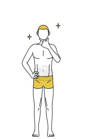 Téléchargez les illustrations : Épilation et l'image esthétique des hommes, Un homme en sous-vêtements dans une pose confiante. - en licence libre de droit