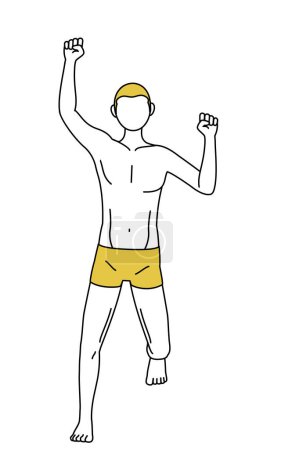 Téléchargez les illustrations : Épilation et esthétique masculine, Un homme en sous-vêtements souriant et sautant. - en licence libre de droit