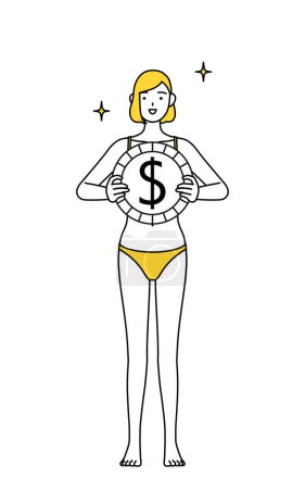 Illustration for Hair removal and Esthetics Salon image, A woman in underwear, with images of foreign exchange gains and dollar appreciation. - Royalty Free Image