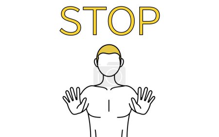 Téléchargez les illustrations : Épilation et esthétique masculine image, Un homme en sous-vêtements avec sa main devant son corps, signalant un arrêt. - en licence libre de droit