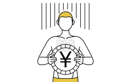 Téléchargez les illustrations : Épilation et esthétique masculine, Un homme en sous-vêtements, une image de perte d'échange ou de dépréciation du yen - en licence libre de droit