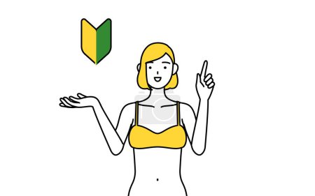 Illustration for Hair removal and Esthetics Salon image, A woman in underwear showing the symbol for young leaves. - Royalty Free Image