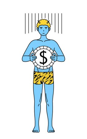 Ilustración de Evento tradicional japonés, Setsubun en febrero, un ogro azul con pantalones estampados de tigre, una imagen de pérdida de cambio o depreciación del dólar - Imagen libre de derechos