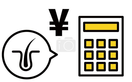 Illustration for AGA (thinning hair treatment) and calculator (price) icons, image of AGA - Royalty Free Image