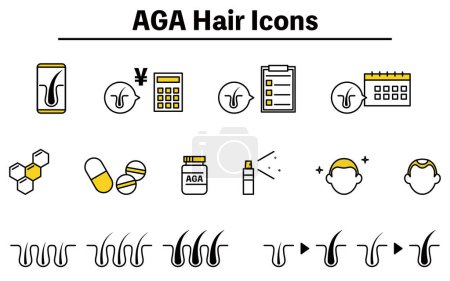 Illustration for AGA (thinning hair treatment) treatment image icon set, AGA image - Royalty Free Image